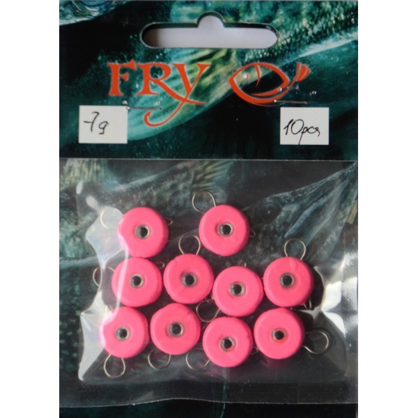 Груз ушастый для рыбалки, таблетка (эксцентрик) цвет Silvereyes Pink, 10шт в уп., вес 7г